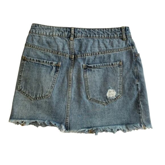 Forever 21 Womens Size 28 Jean Mini Skirt Blue Denim Distressed 5 Pocket Design - Picture 3 of 5